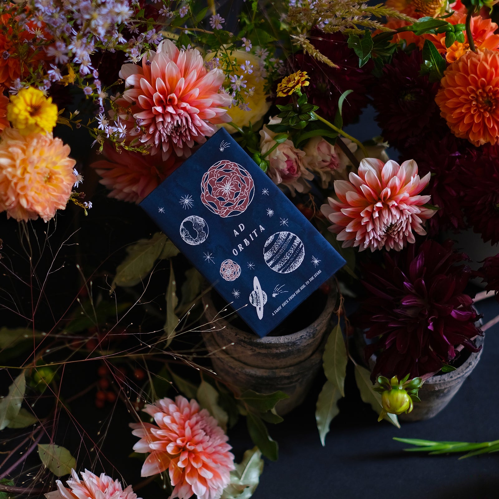 Ad Orbita Tarot is rooted in plants, the planets, astrology and the elements. Each of these 78 Major and Minor Arcana cards were illustrated and painted by hand, and celebrate the mystery and magic of the natural realm.